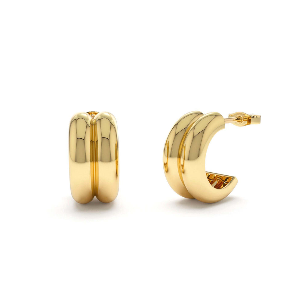 14K Solid Gold Twin C Hoops by Orlina Fine