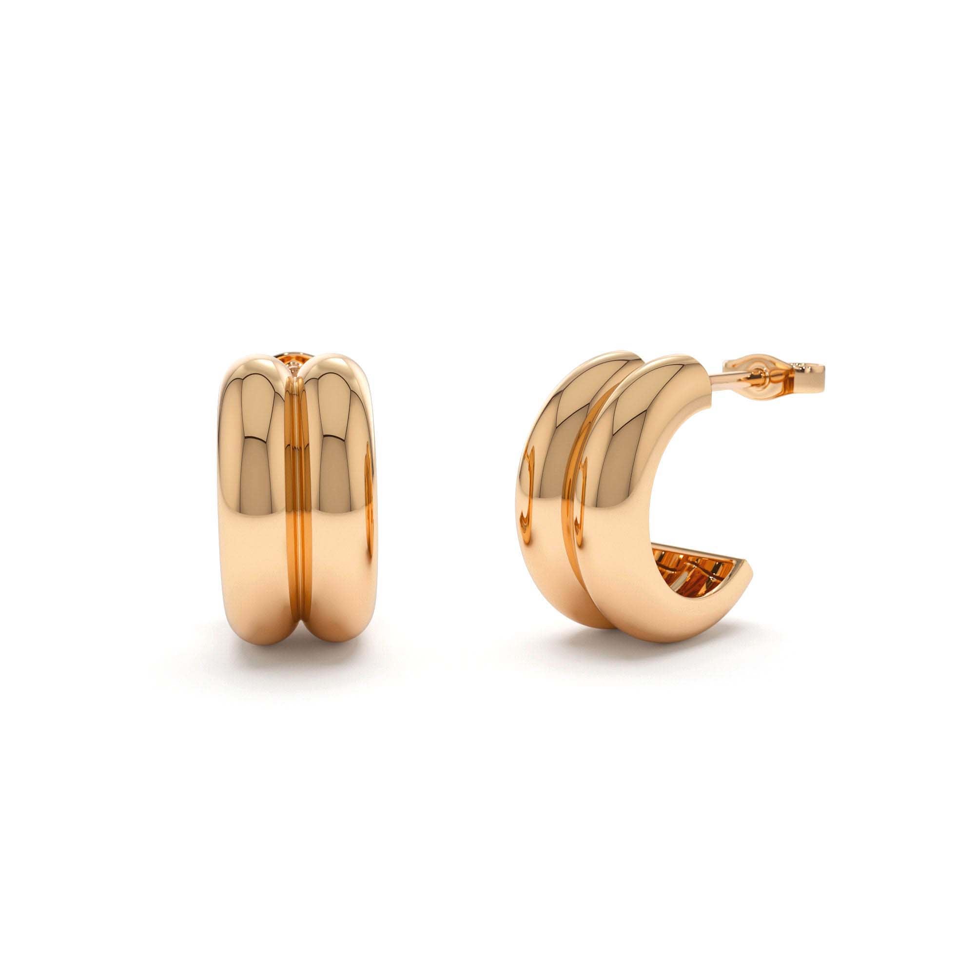 14K Solid Gold Twin C Hoops - view 2