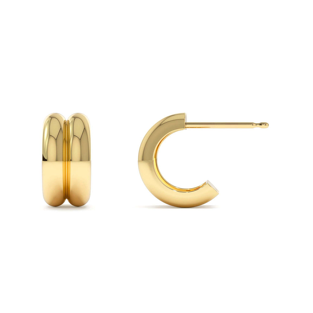 14K Solid Gold Twin C Hoops - view 4