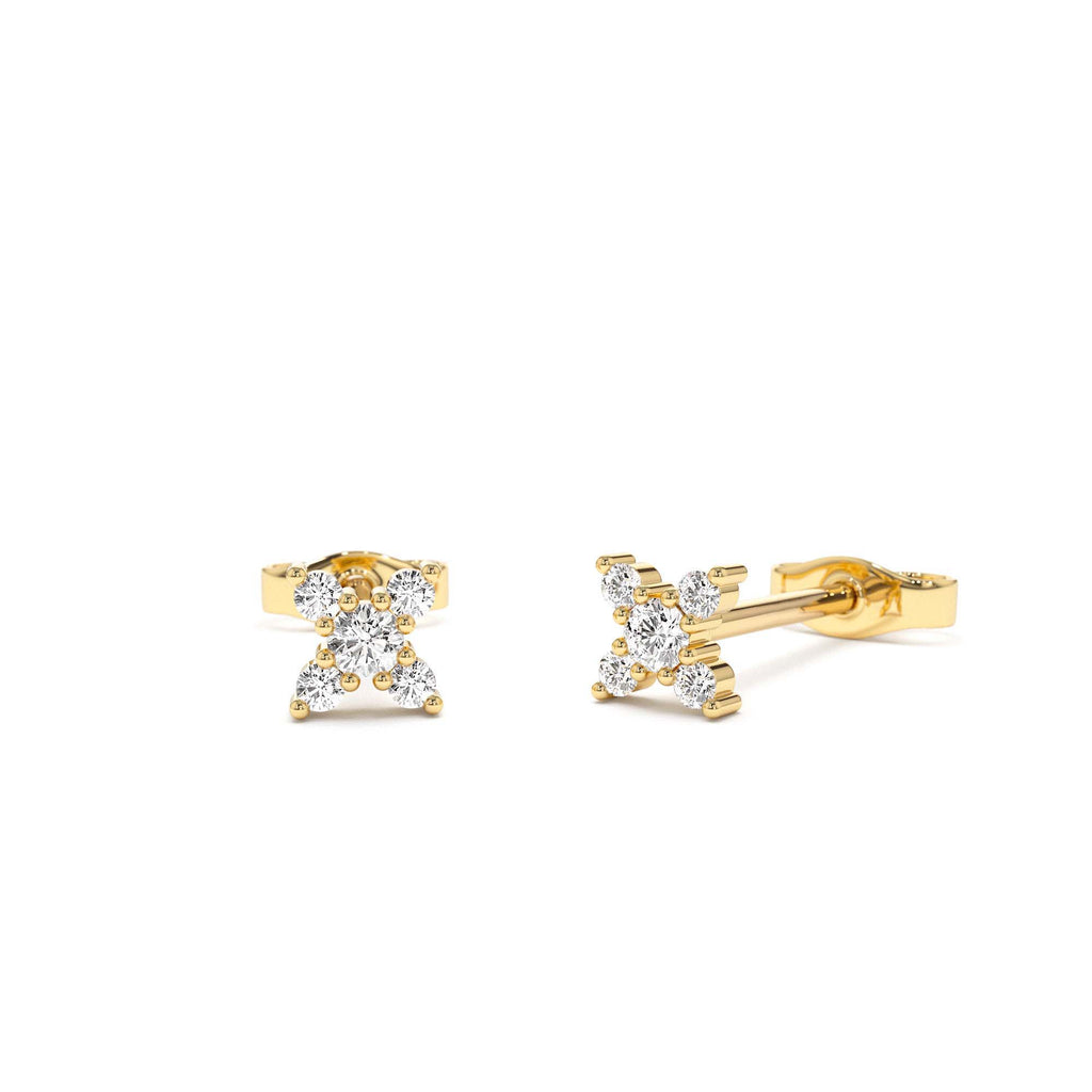14K Gold Criss Cross X Diamond Earring Studs by Orlina Fine