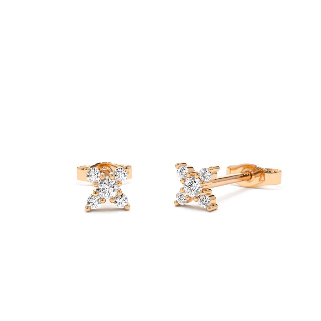 14K Gold Criss Cross X Diamond Earring Studs - view 2