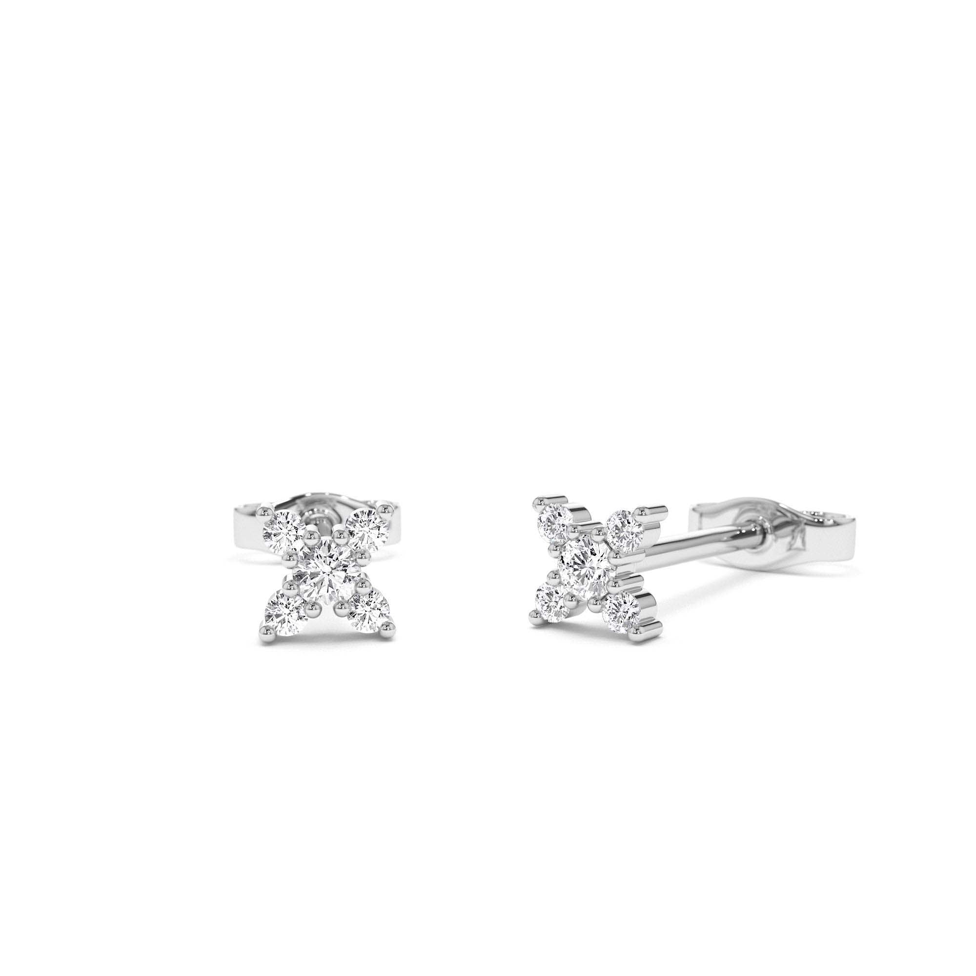 14K Gold Criss Cross X Diamond Earring Studs - view 3