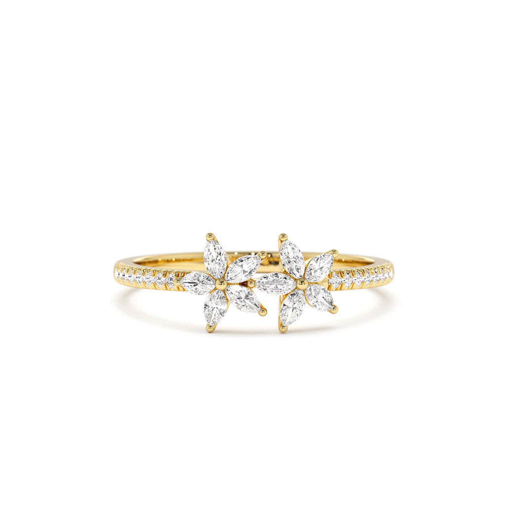 14K Marquise Shaped Diamond Flower Design Statement Ring by Orlina Fine