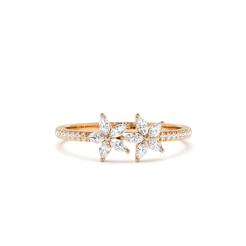 14K Marquise Shaped Diamond Flower Design Statement Ring - view 2
