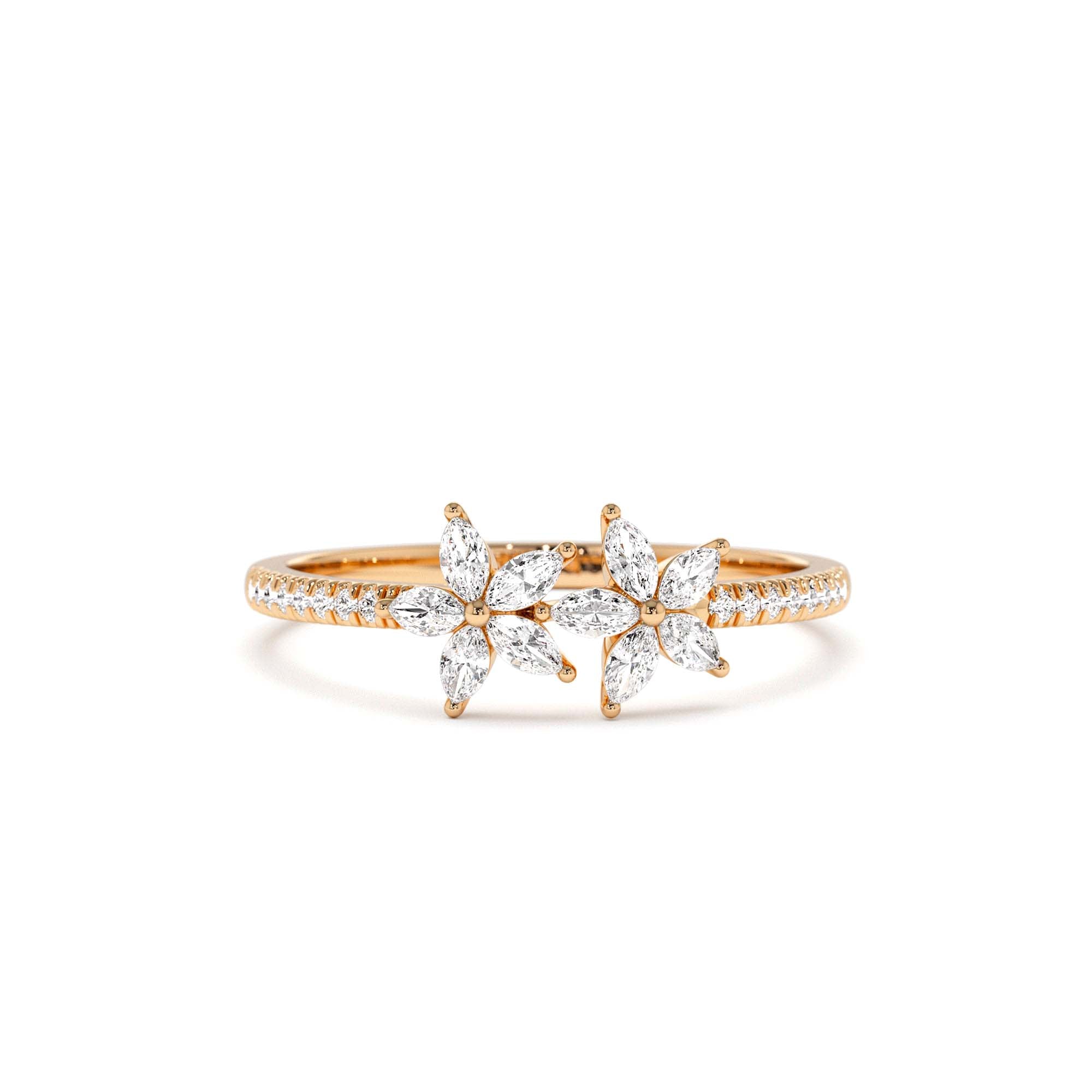 14K Marquise Shaped Diamond Flower Design Statement Ring - view 2