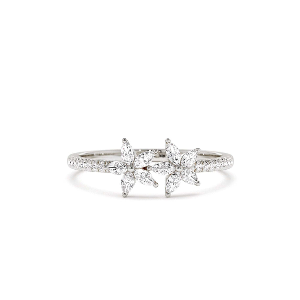 14K Marquise Shaped Diamond Flower Design Statement Ring - view 3
