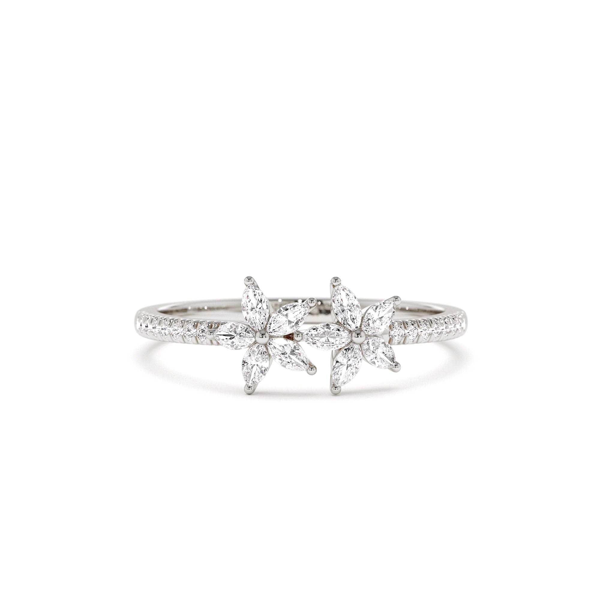 14K Marquise Shaped Diamond Flower Design Statement Ring - view 3