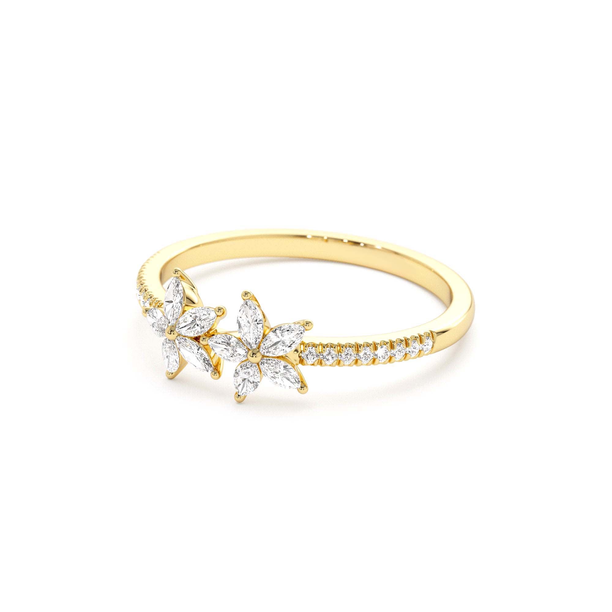 14K Marquise Shaped Diamond Flower Design Statement Ring - view 4
