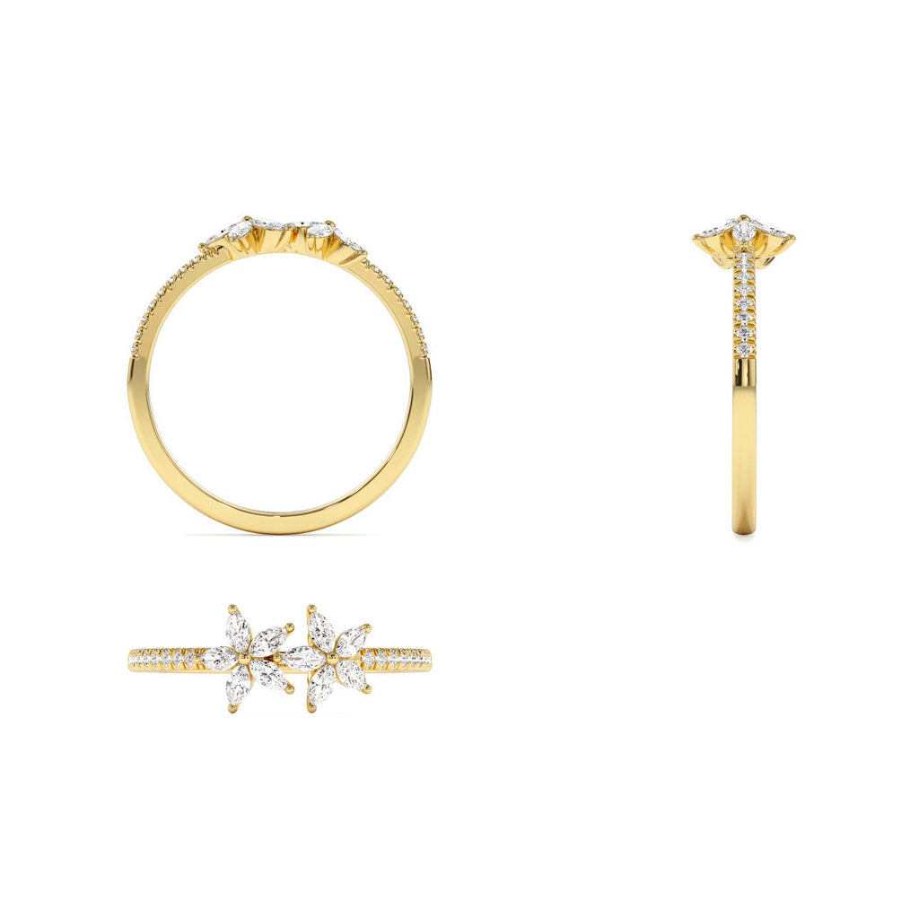 14K Marquise Shaped Diamond Flower Design Statement Ring - view 5
