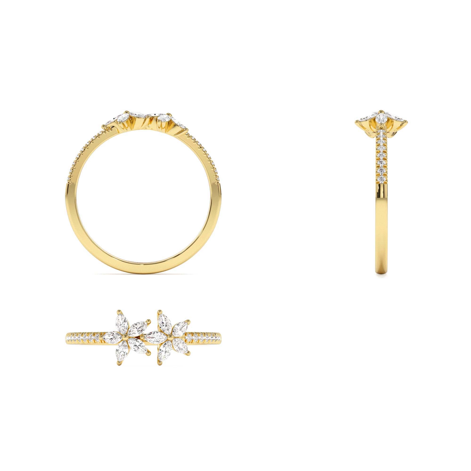14K Marquise Shaped Diamond Flower Design Statement Ring - view 5