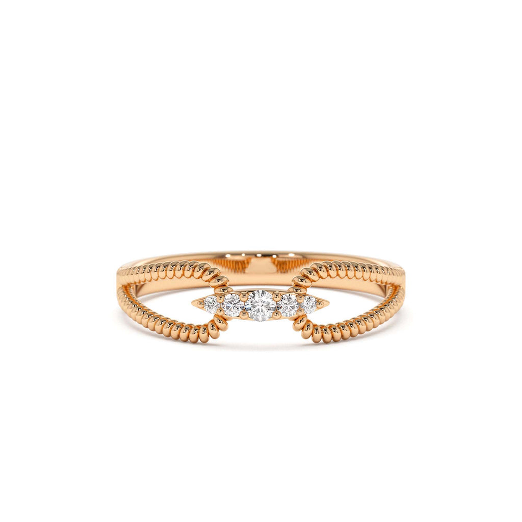 14K Unique Diamond Statement Ring w/ Double Rope Band - view 2