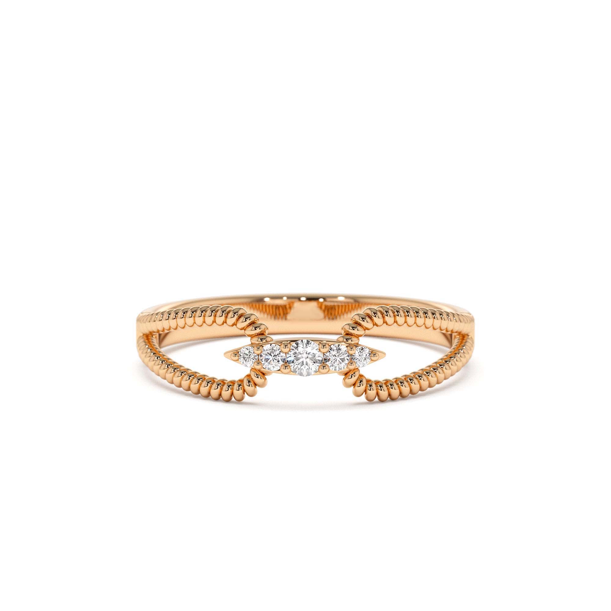 14K Unique Diamond Statement Ring w/ Double Rope Band - view 2