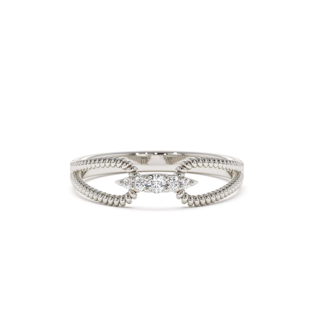 14K Unique Diamond Statement Ring w/ Double Rope Band - view 3