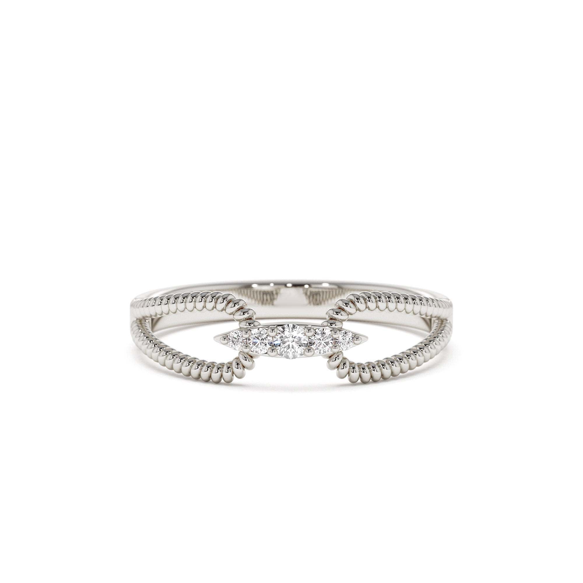 14K Unique Diamond Statement Ring w/ Double Rope Band - view 3