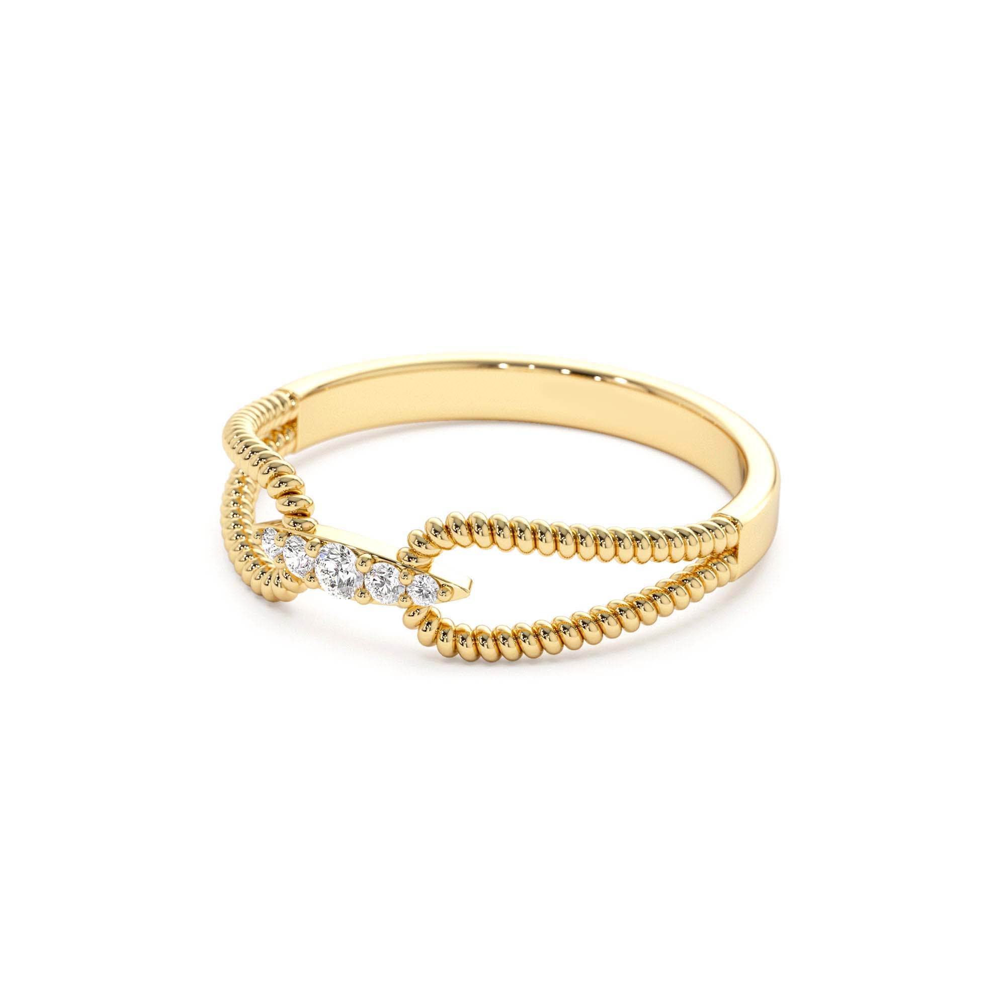 14K Unique Diamond Statement Ring w/ Double Rope Band - view 4