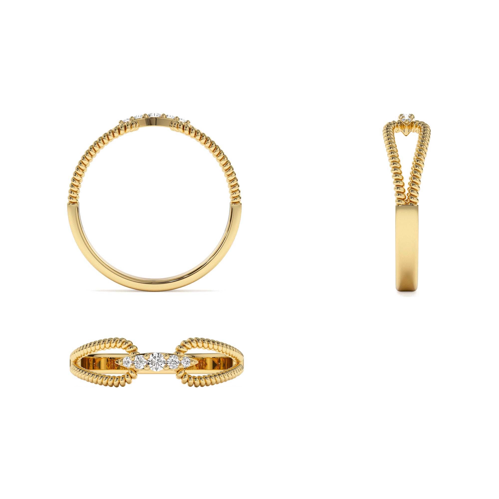 14K Unique Diamond Statement Ring w/ Double Rope Band - view 5