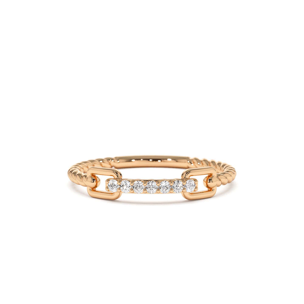 14K Braided Stackable Pave Diamond Ring - view 2
