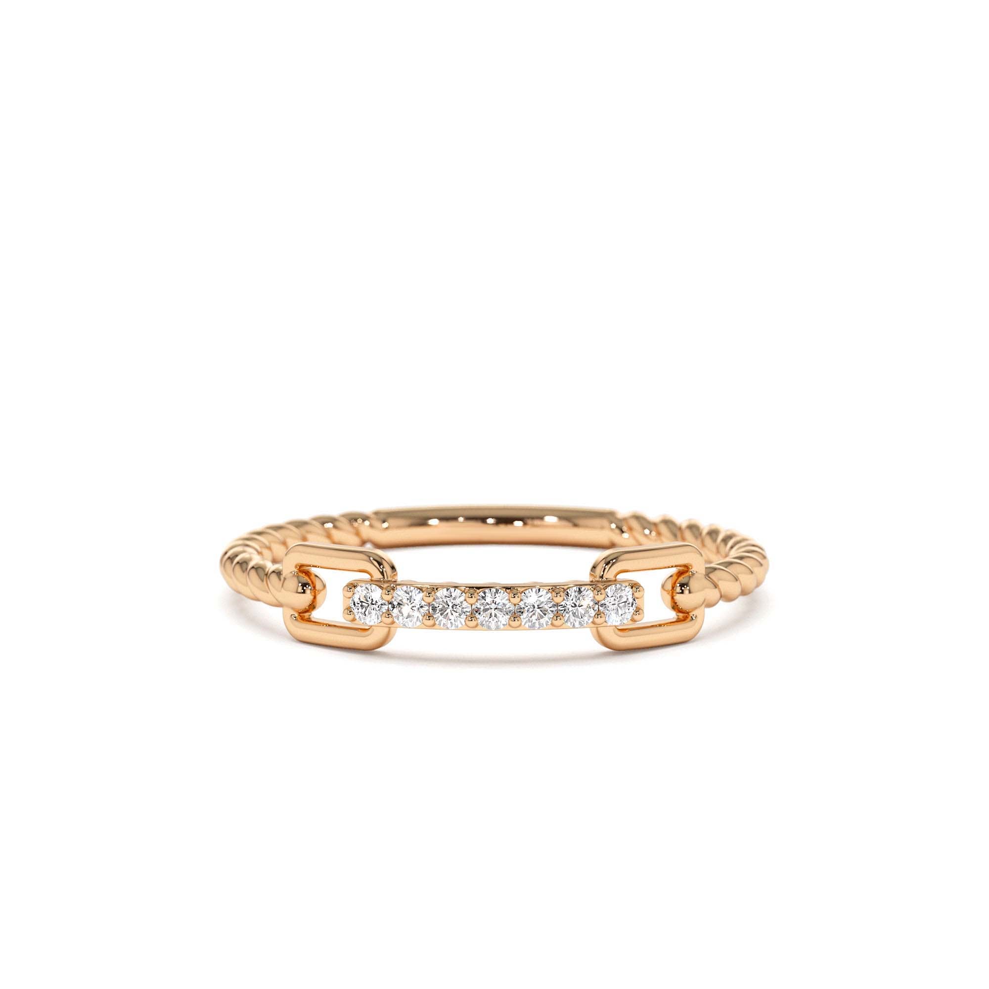 14K Braided Stackable Pave Diamond Ring - view 2