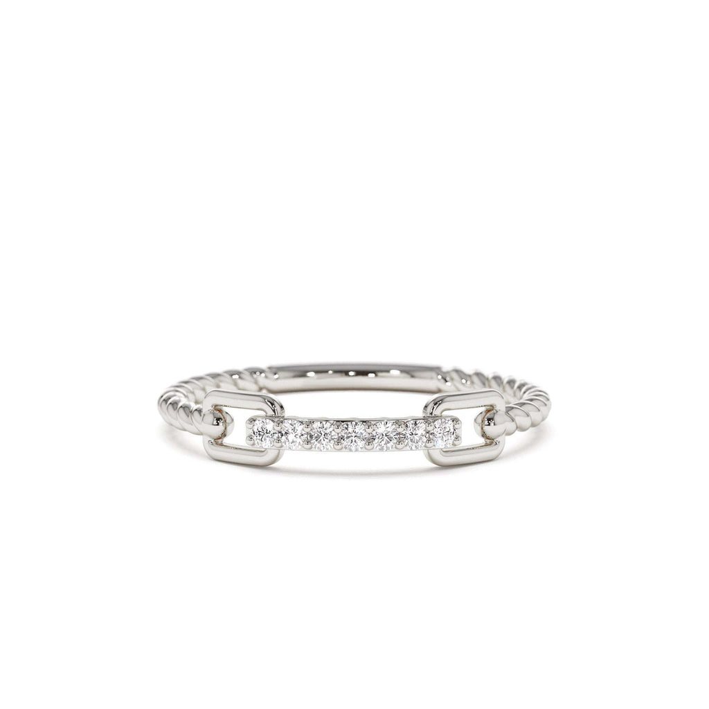 14K Braided Stackable Pave Diamond Ring - view 3