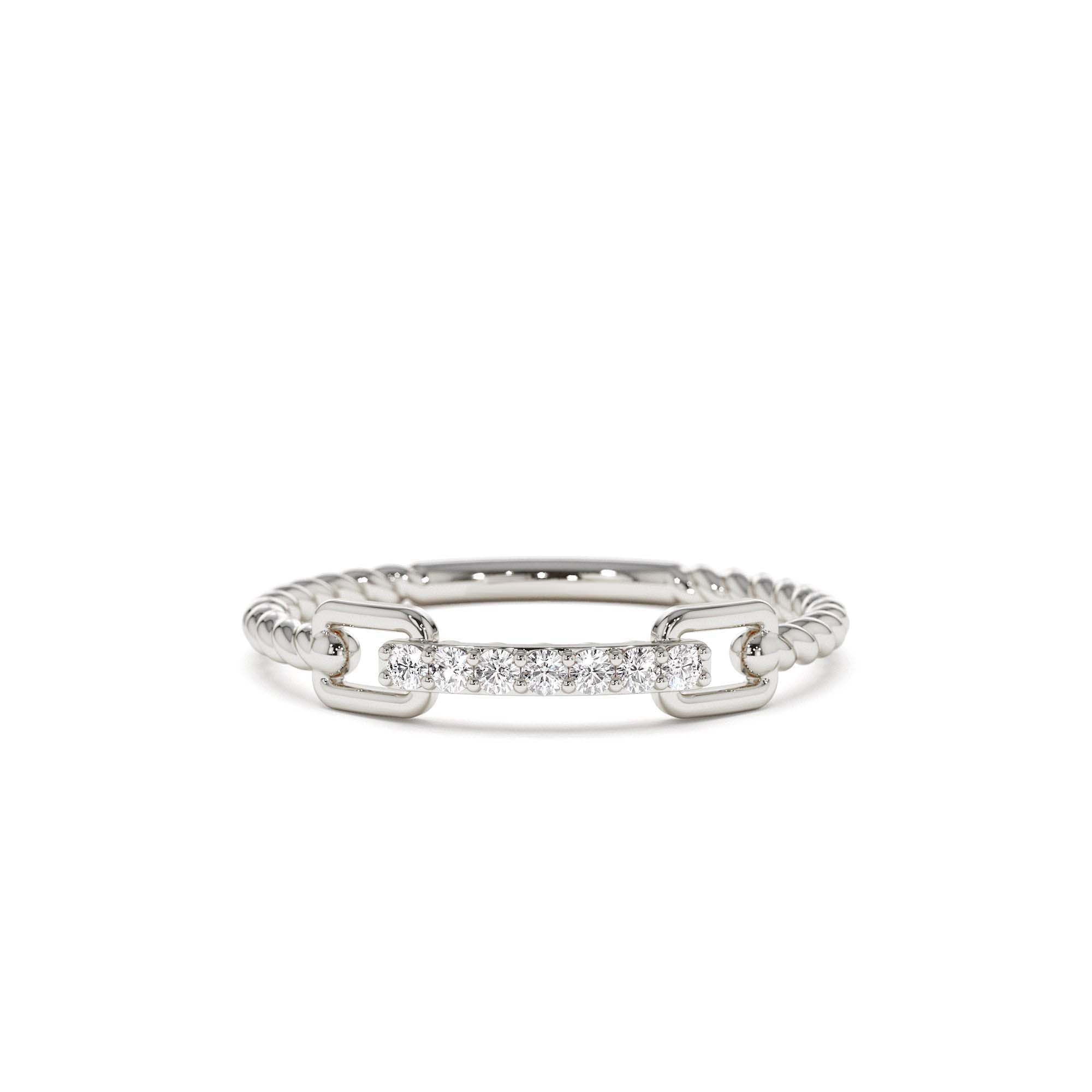 14K Braided Stackable Pave Diamond Ring - view 3