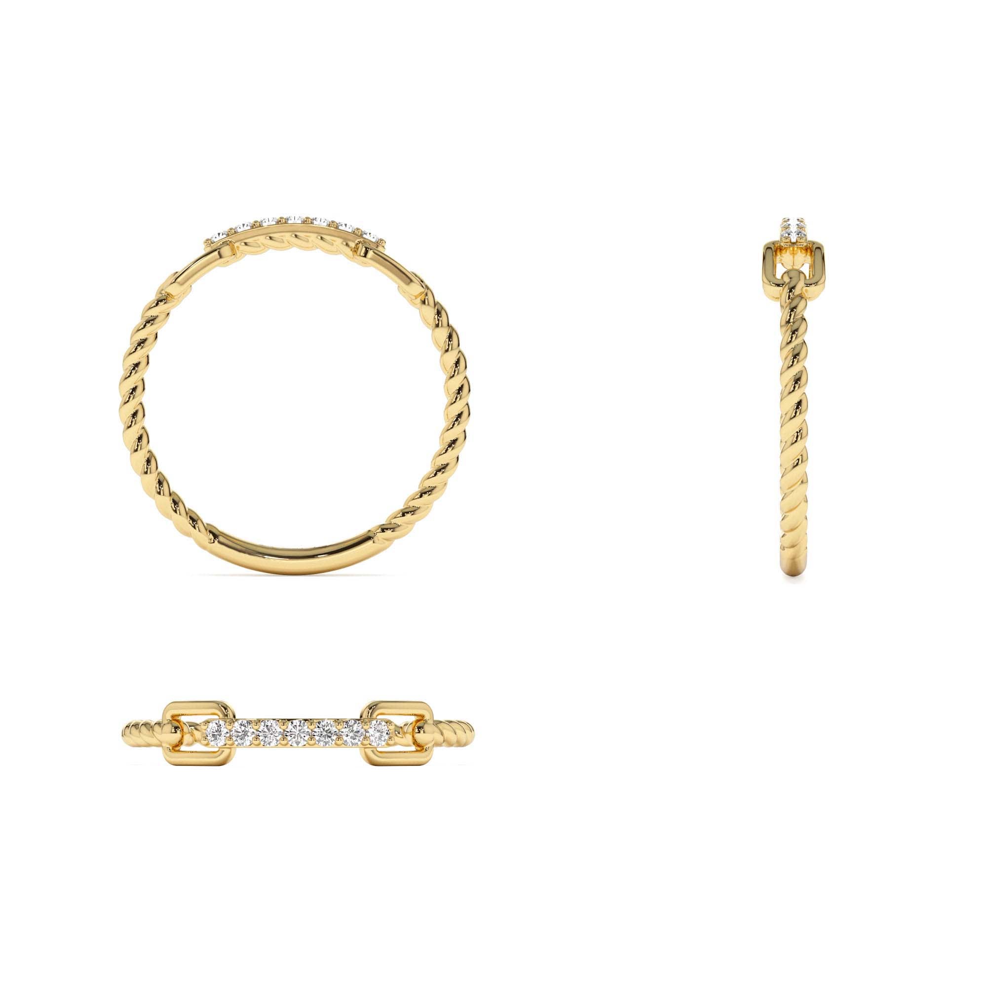 14K Braided Stackable Pave Diamond Ring - view 5