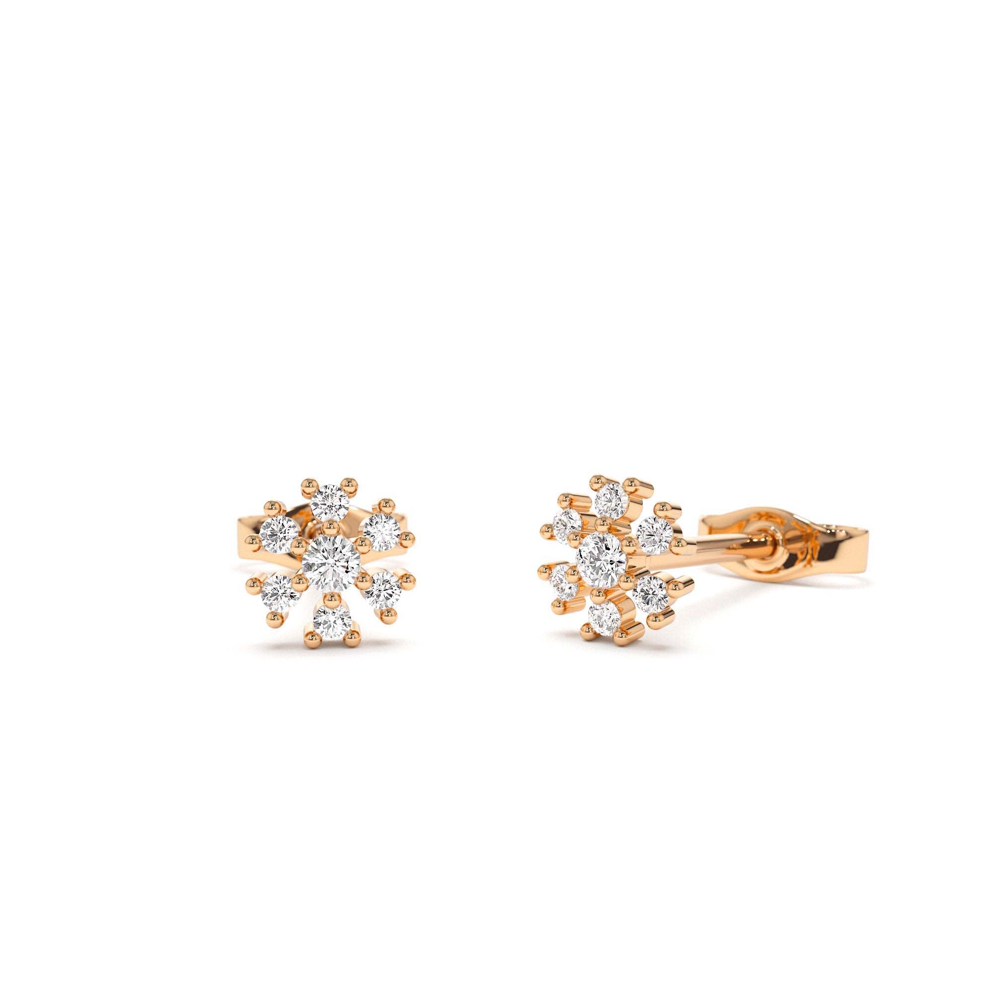14K Petite Flower Design Diamond Stud Earrings - view 2