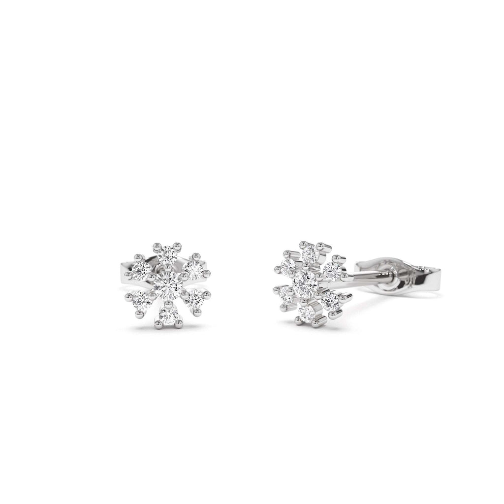 14K Petite Flower Design Diamond Stud Earrings - view 3