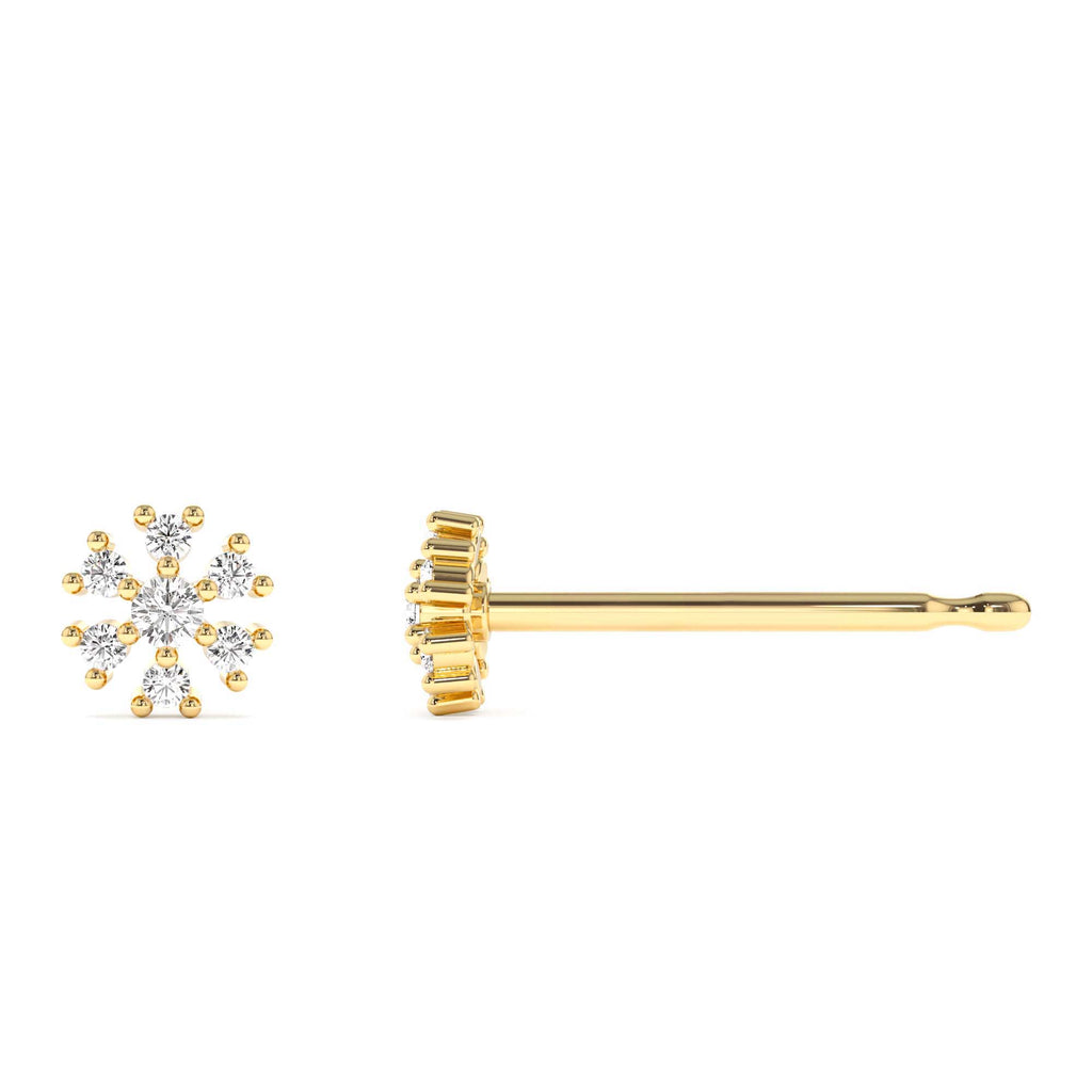 14K Petite Flower Design Diamond Stud Earrings - view 4