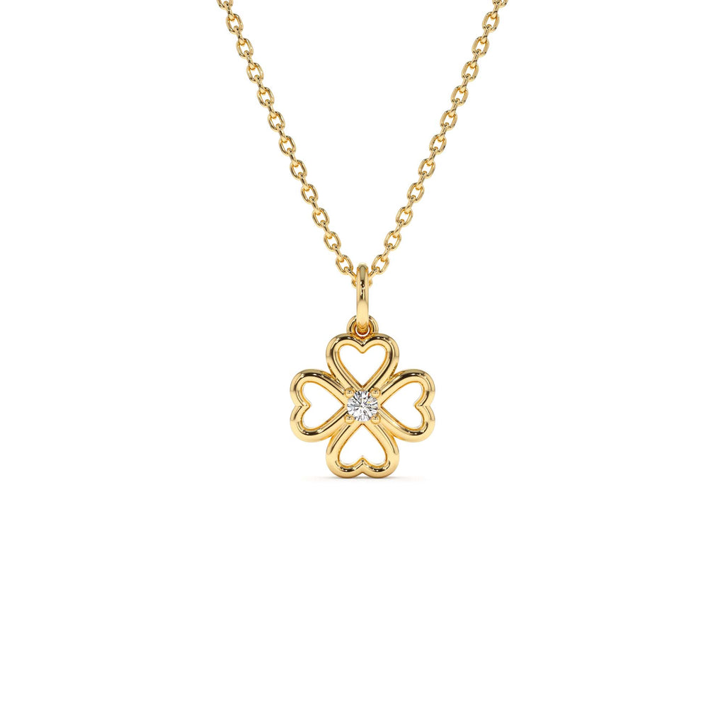 14K Single Diamond Clover Necklace by Orlina Fine