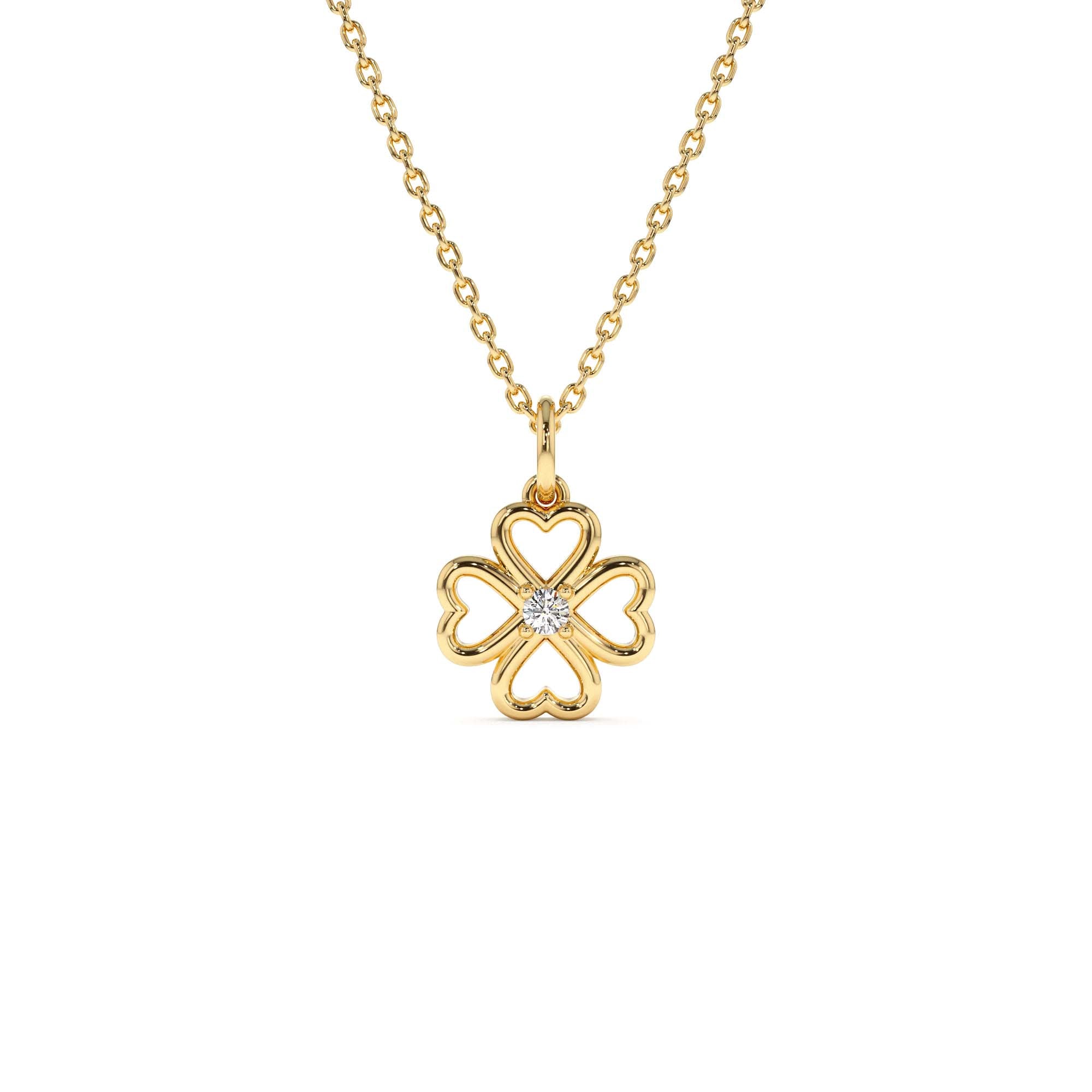 14K Single Diamond Clover Necklace by Orlina Fine