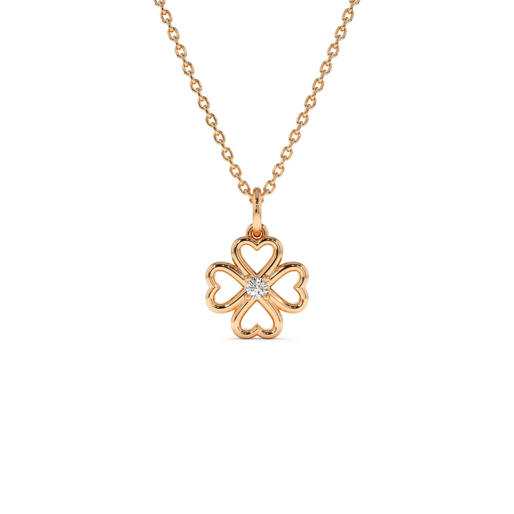 14K Single Diamond Clover Necklace - view 2