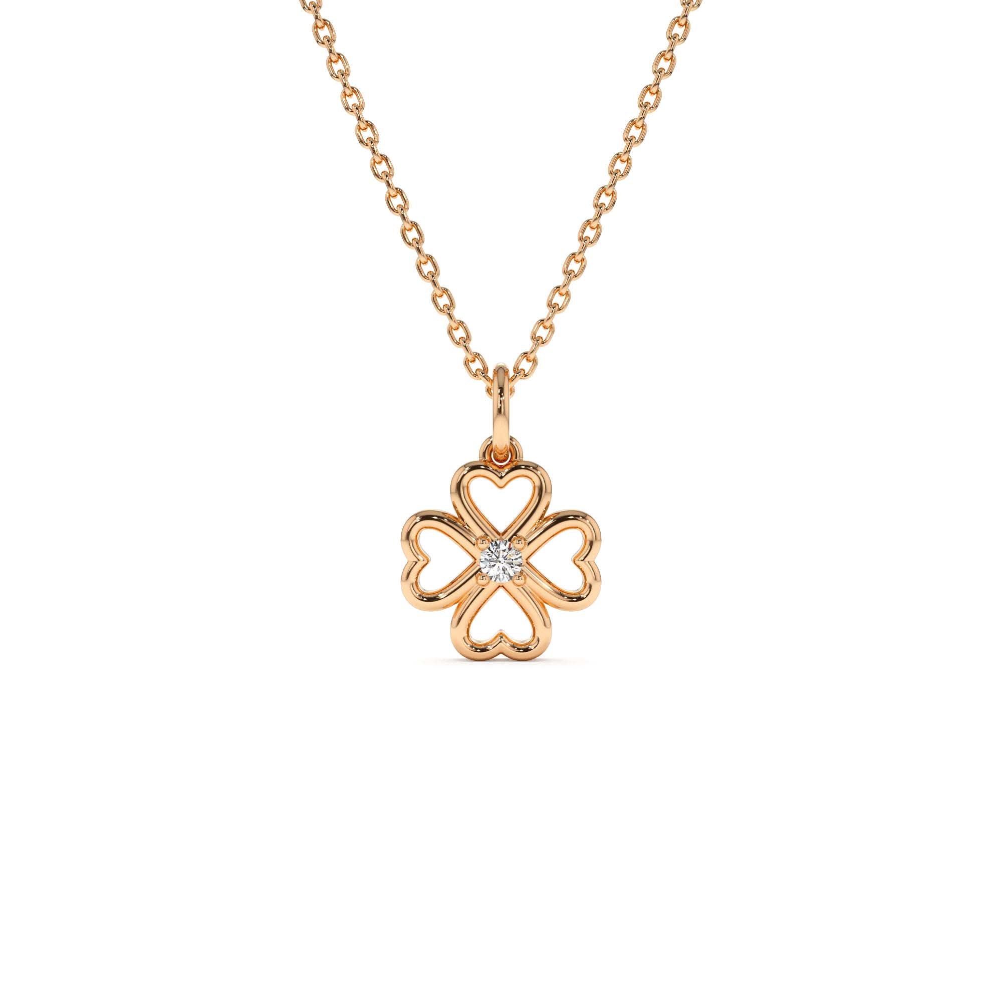 14K Single Diamond Clover Necklace - view 2