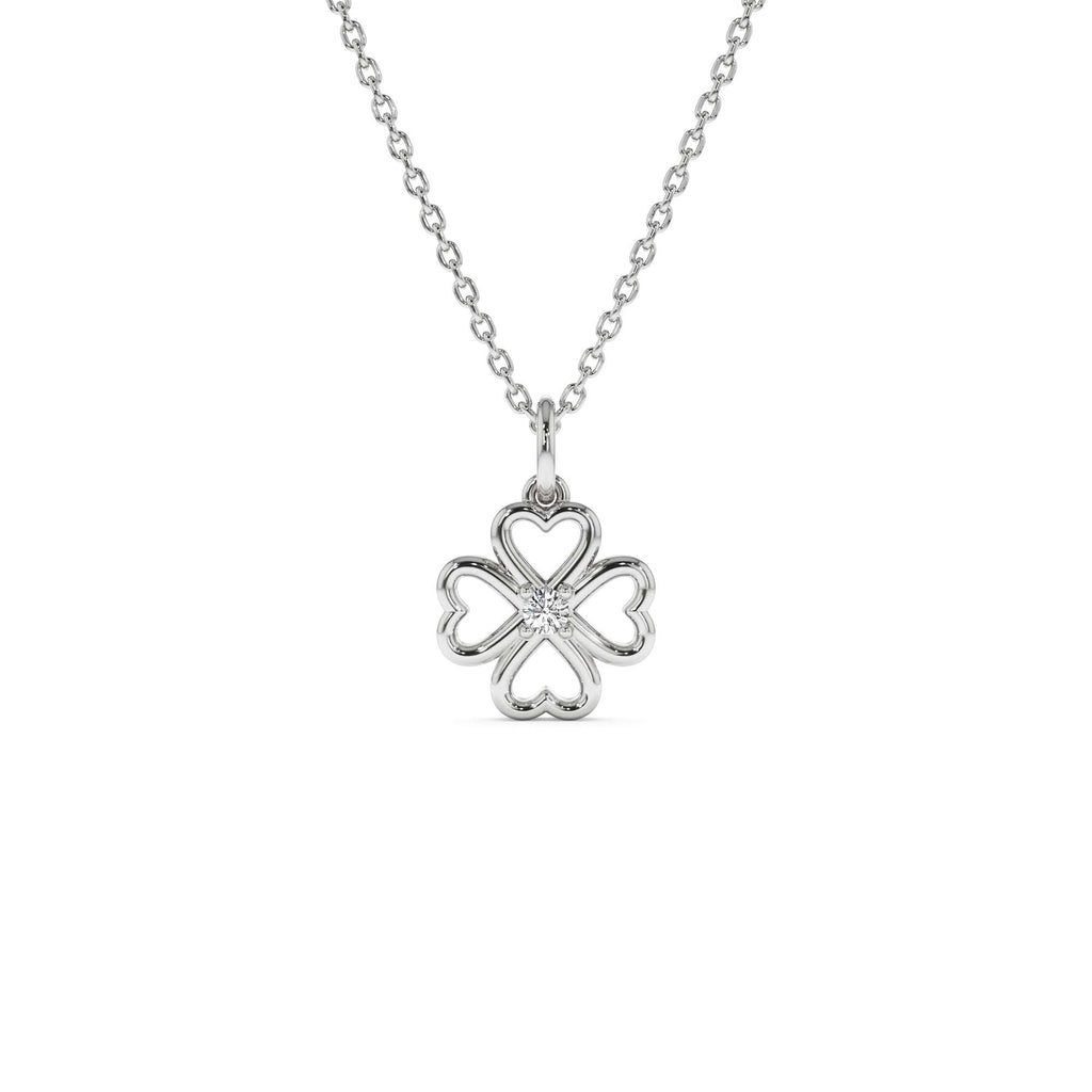 14K Single Diamond Clover Necklace - view 3