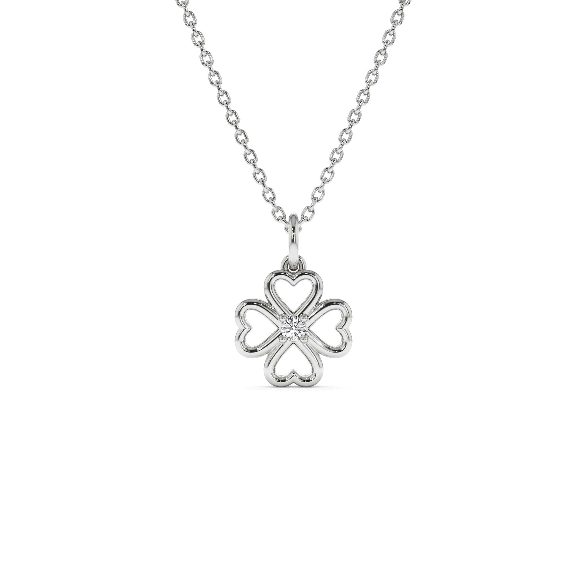 14K Single Diamond Clover Necklace - view 3