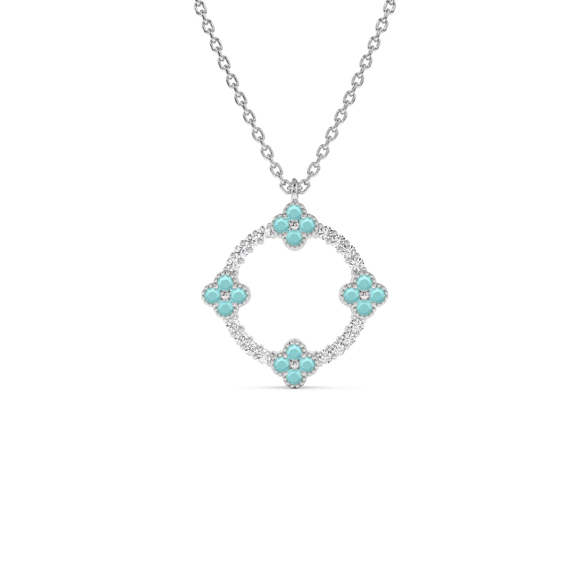 14K Turquoise and Diamond Clover Pendant Necklace - view 3