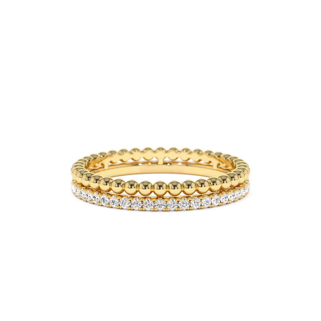 14K Stacked Beaded Ring with Diamond Ring by Orlina Fine
