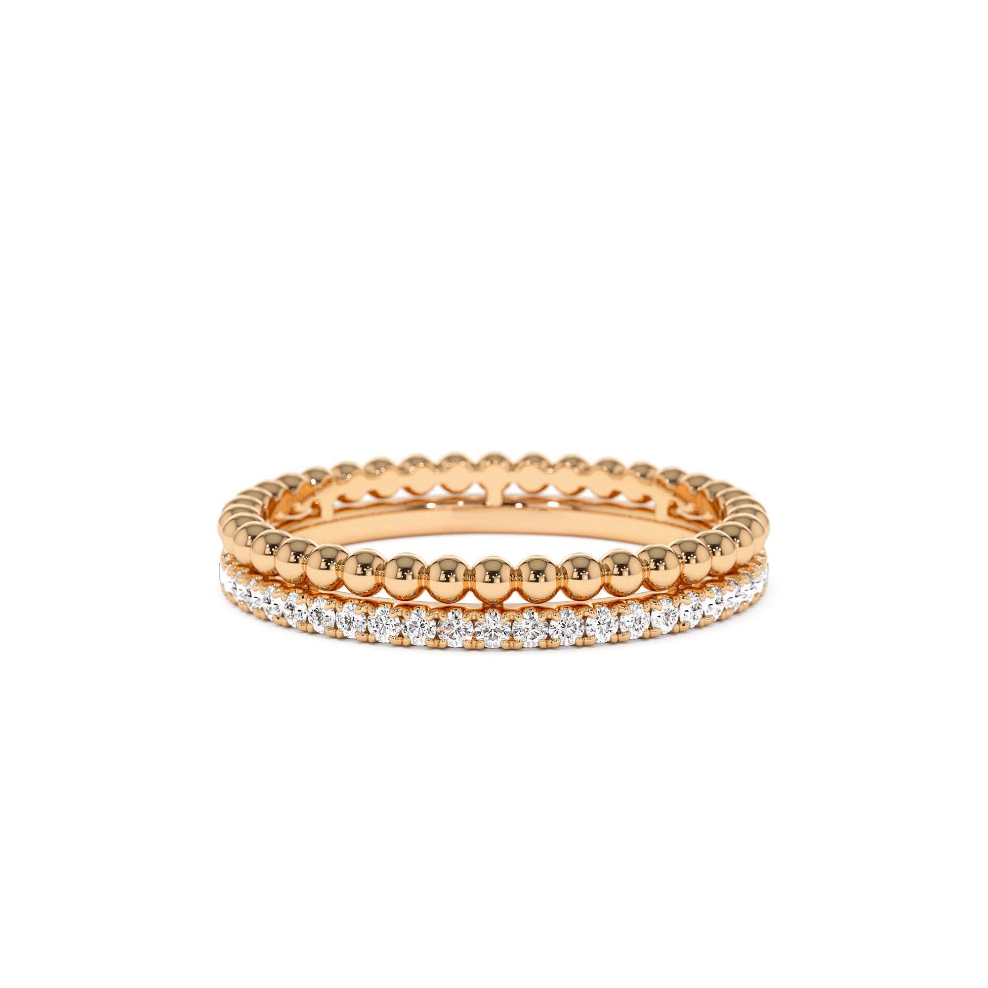 14K Stacked Beaded Ring with Diamond Ring - view 2