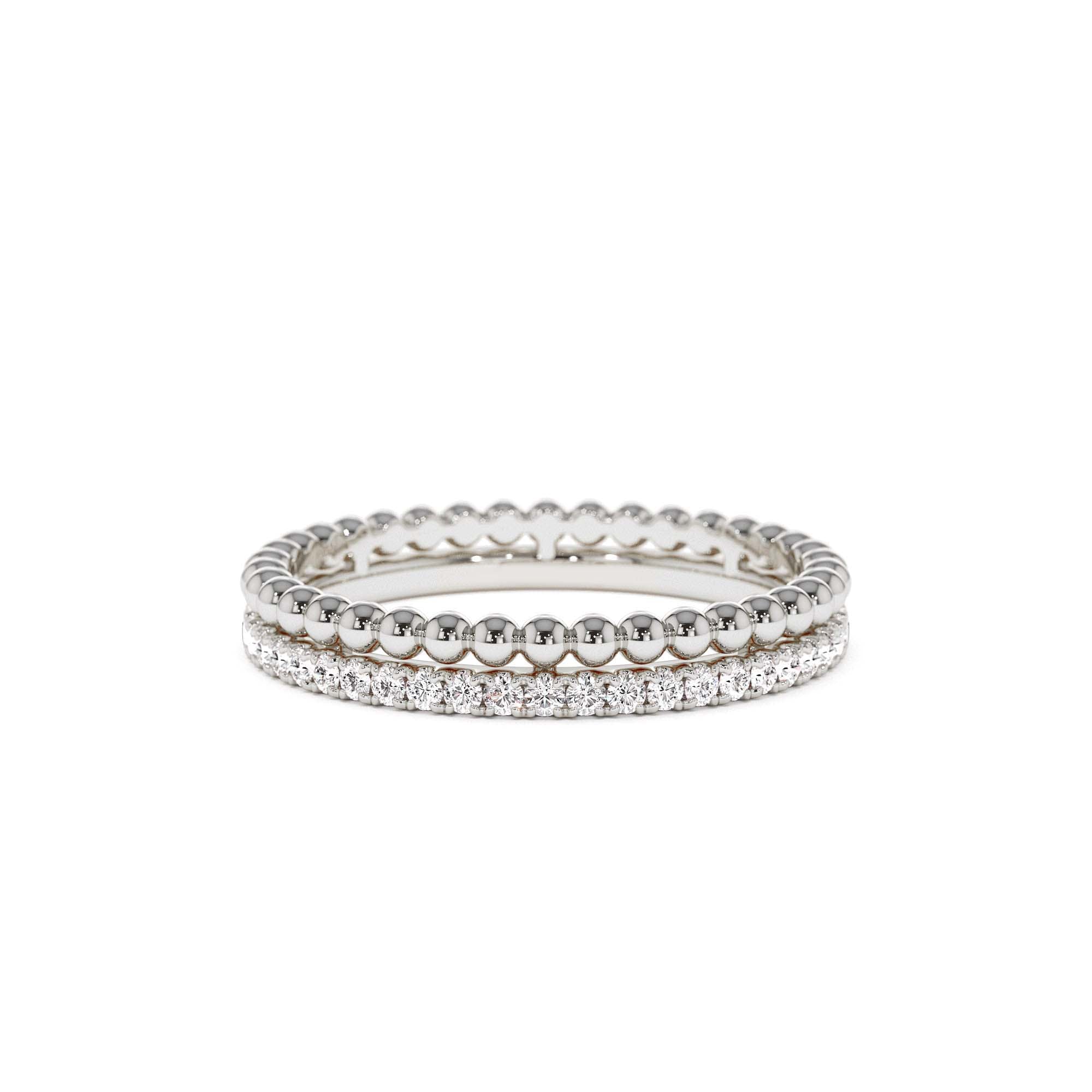 14K Stacked Beaded Ring with Diamond Ring - view 3