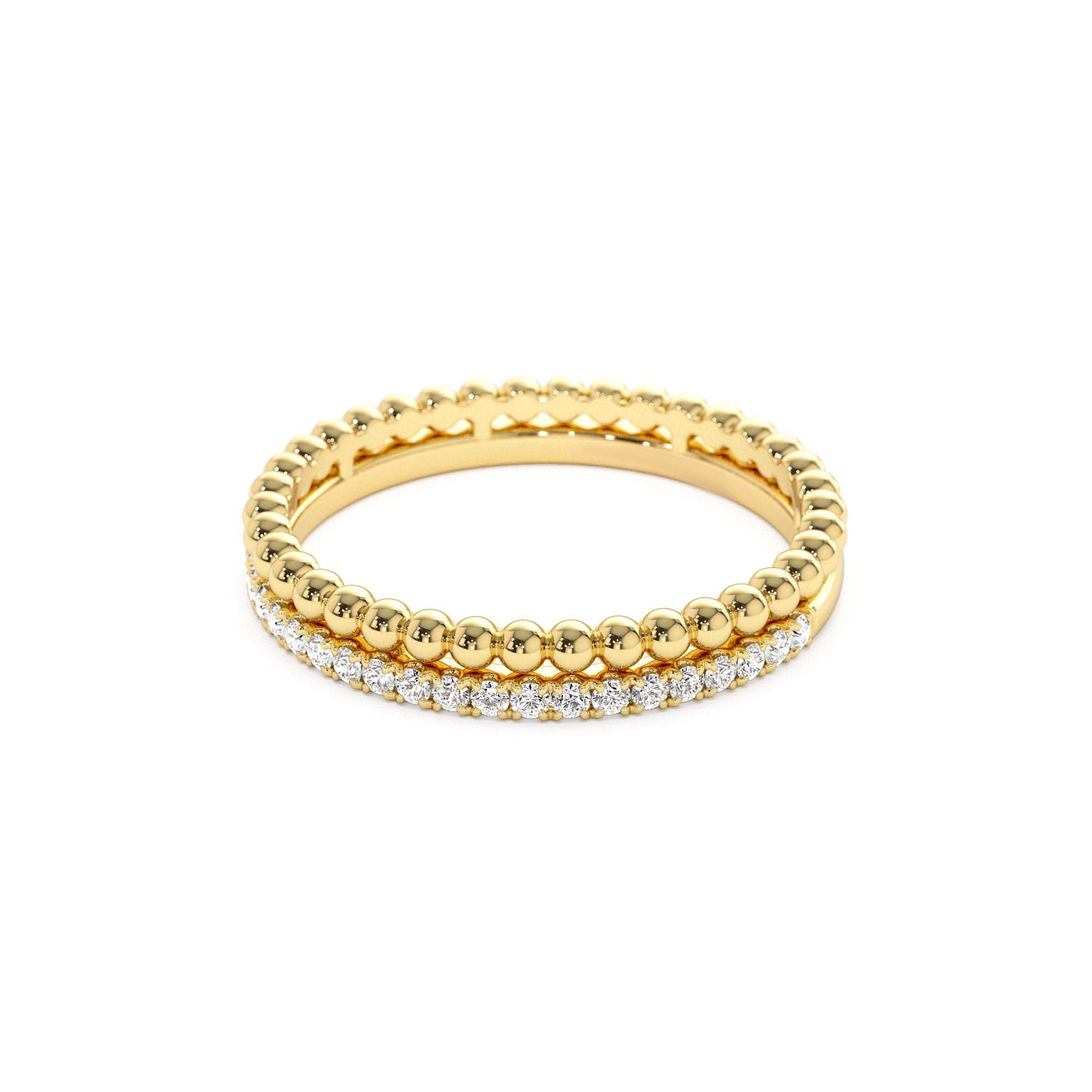 14K Stacked Beaded Ring with Diamond Ring - view 4