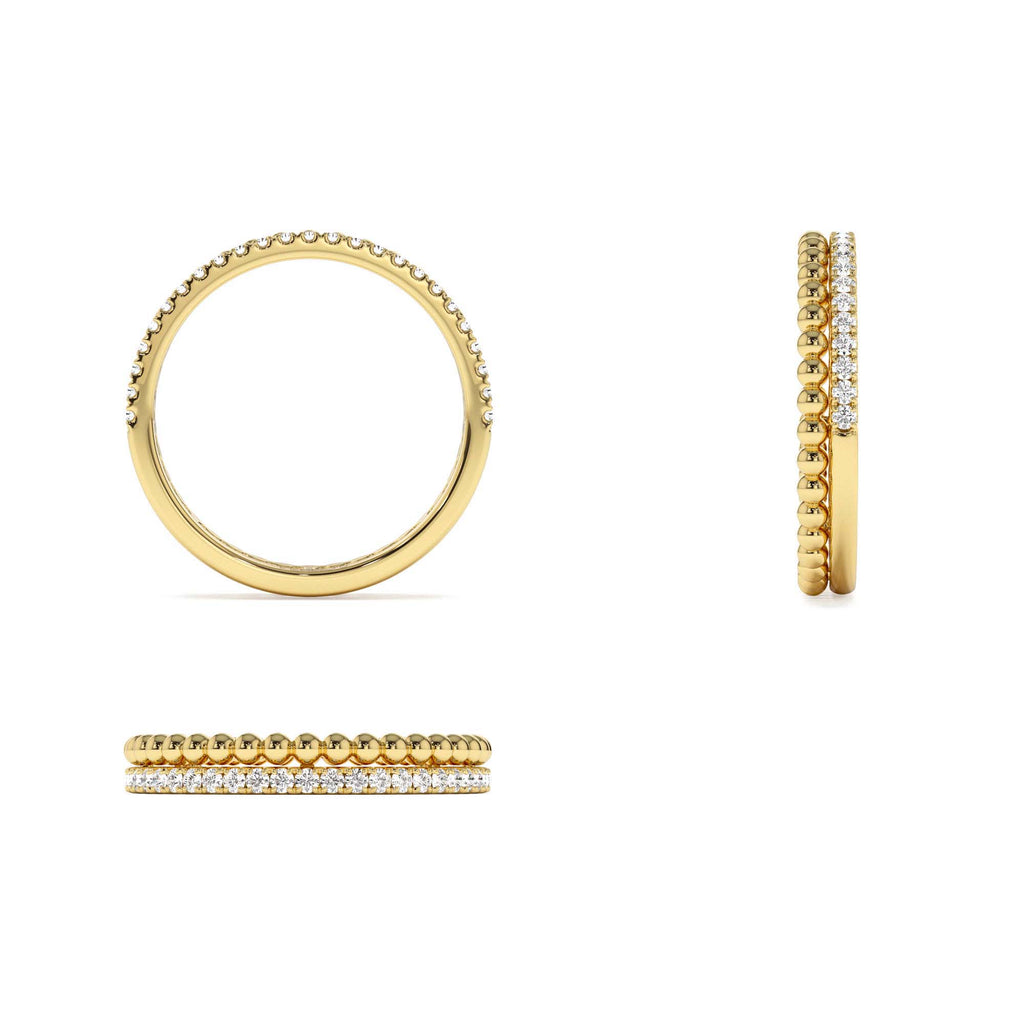 14K Stacked Beaded Ring with Diamond Ring - view 5
