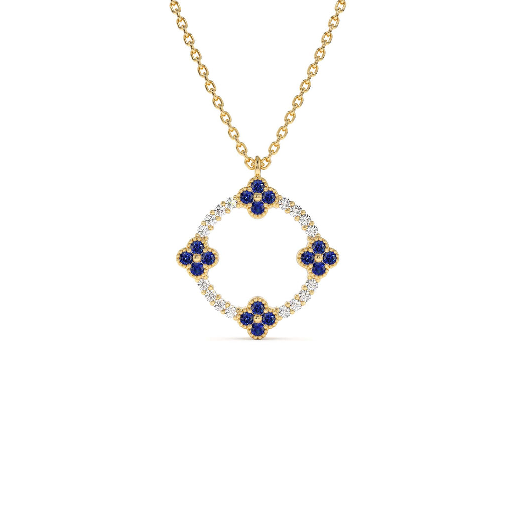 14K Diamond and Sapphire Clover Necklace by Orlina Fine