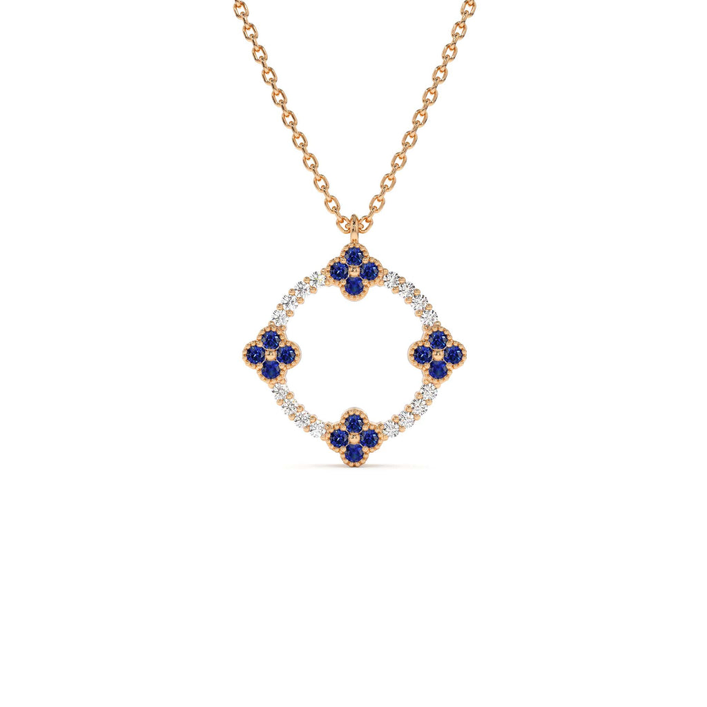 14K Diamond and Sapphire Clover Necklace - view 2