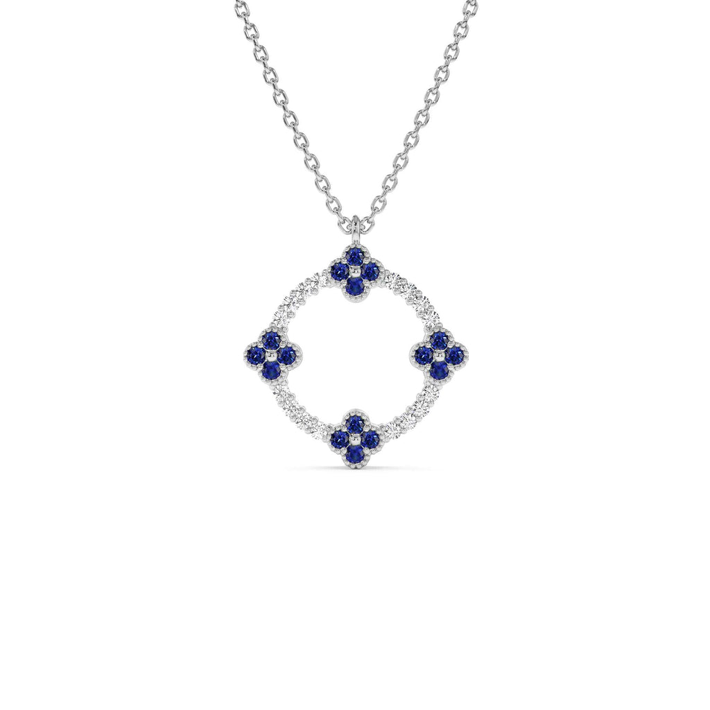 14K Diamond and Sapphire Clover Necklace - view 3