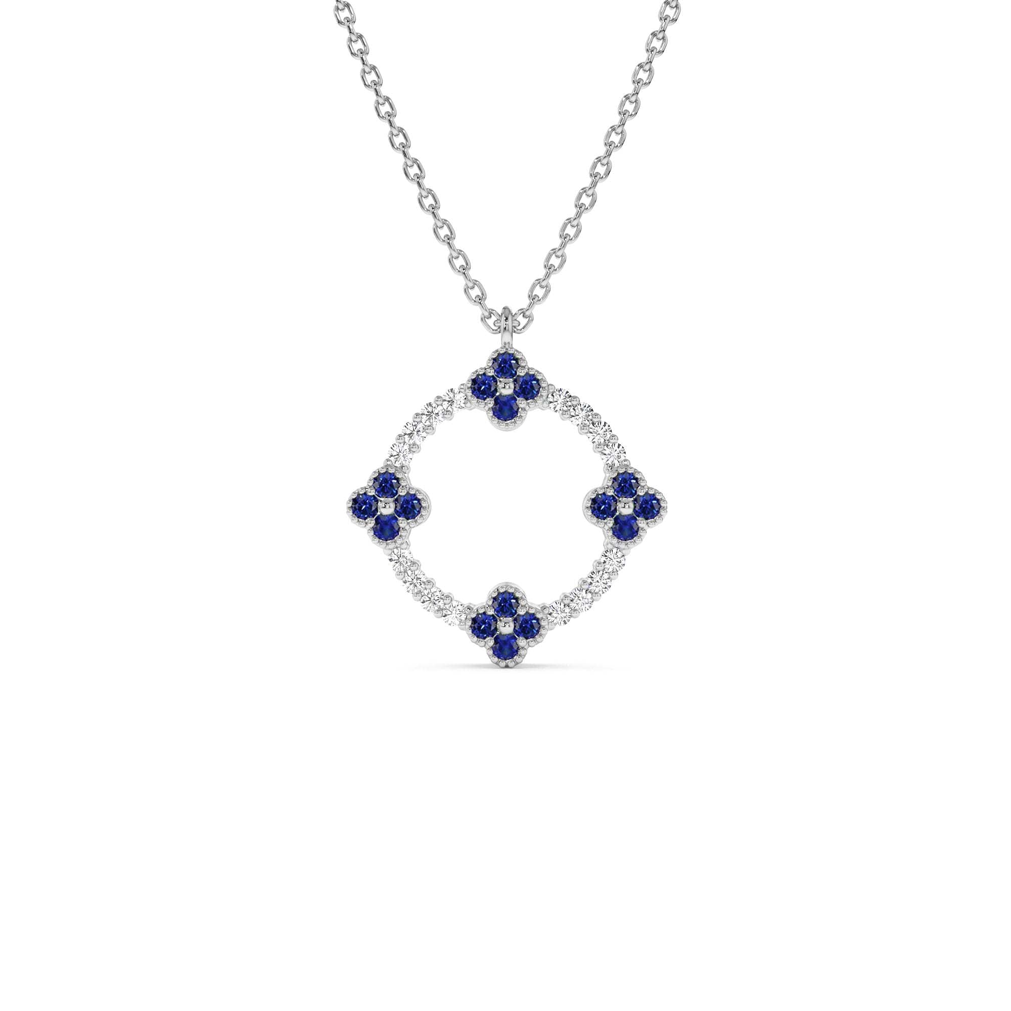 14K Diamond and Sapphire Clover Necklace - view 3