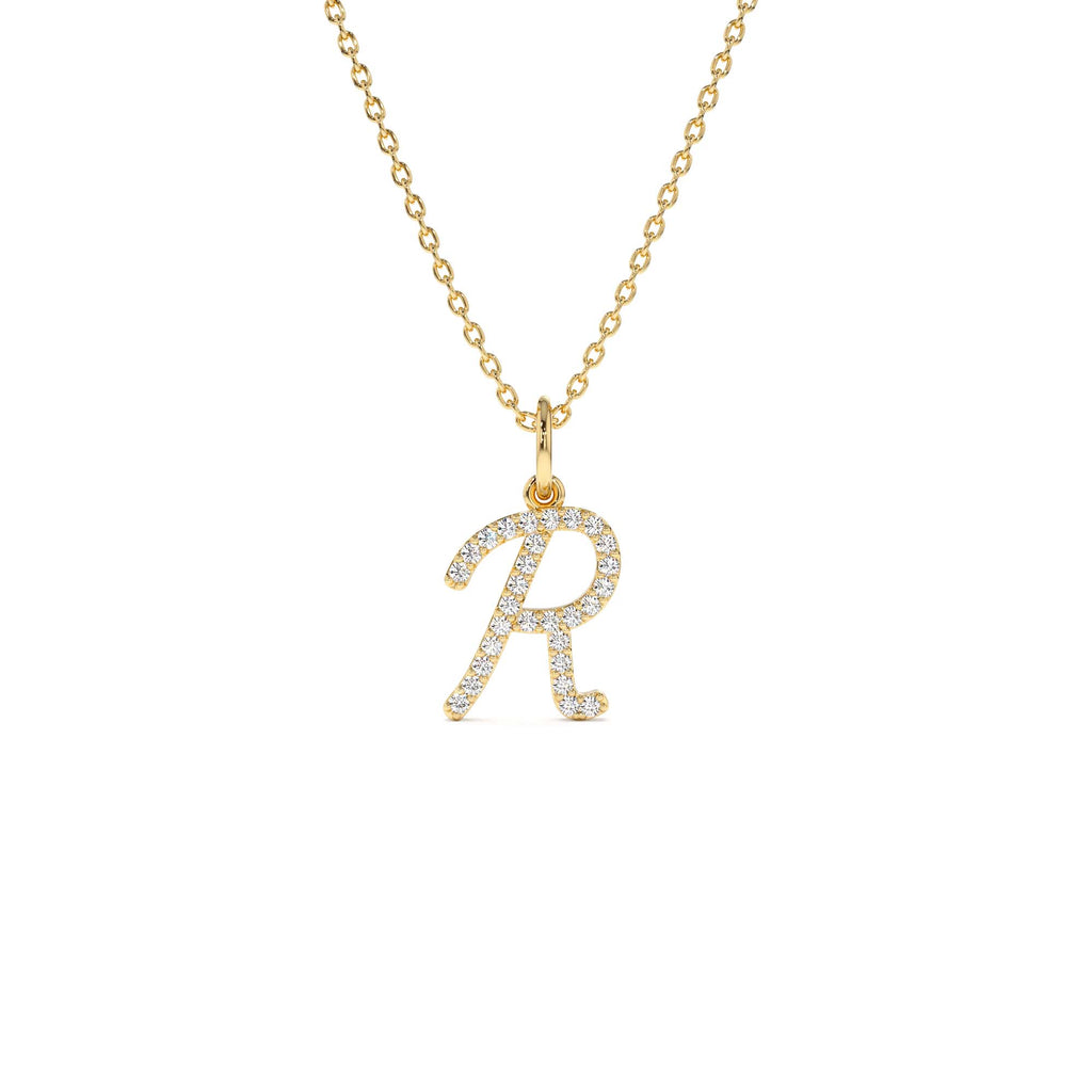 14K Diamond Script Initial Necklace by Orlina Fine