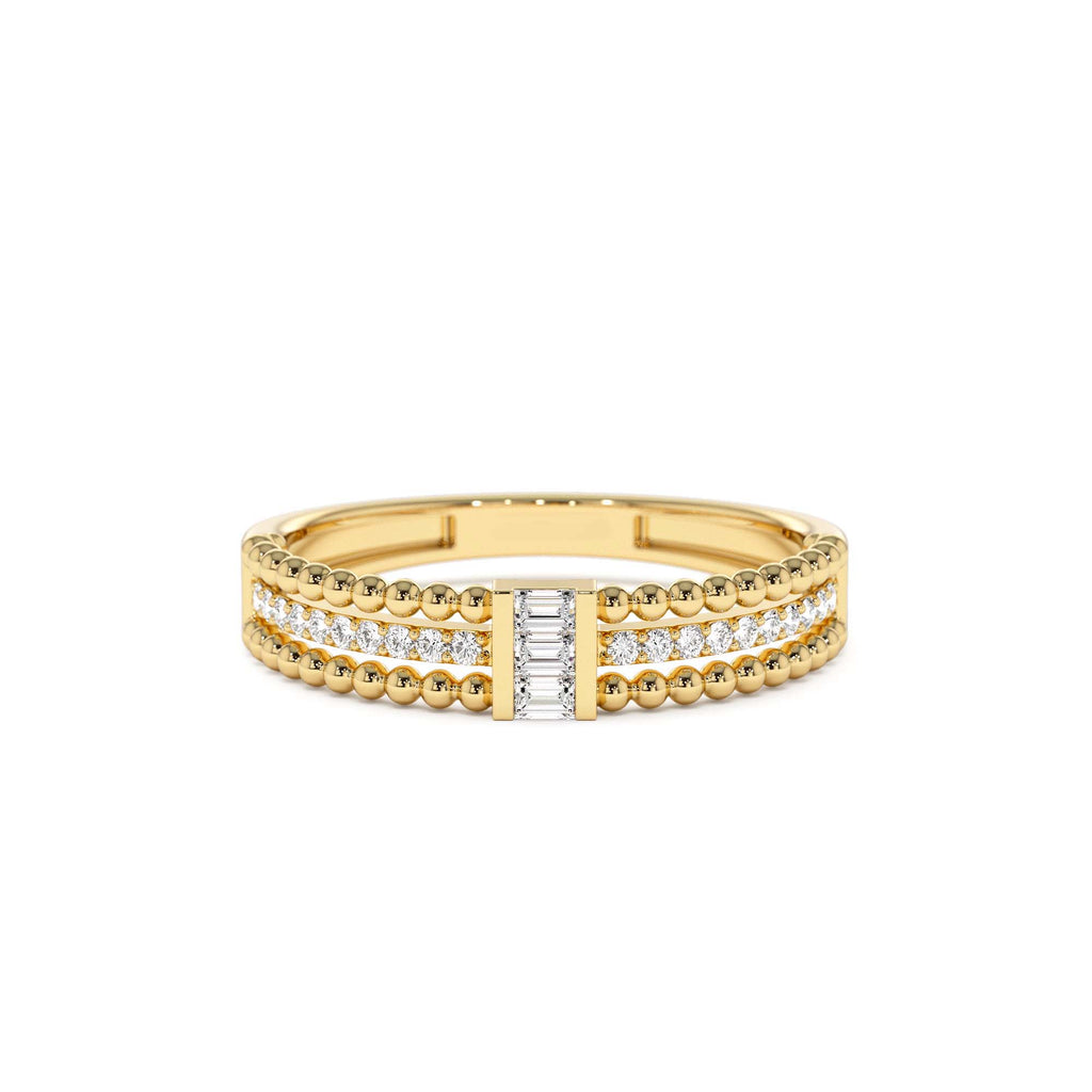 14K Beaded Baguette and Round Diamond Ring by Orlina Fine