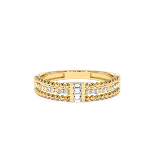14K Beaded Baguette and Round Diamond Ring by Orlina Fine