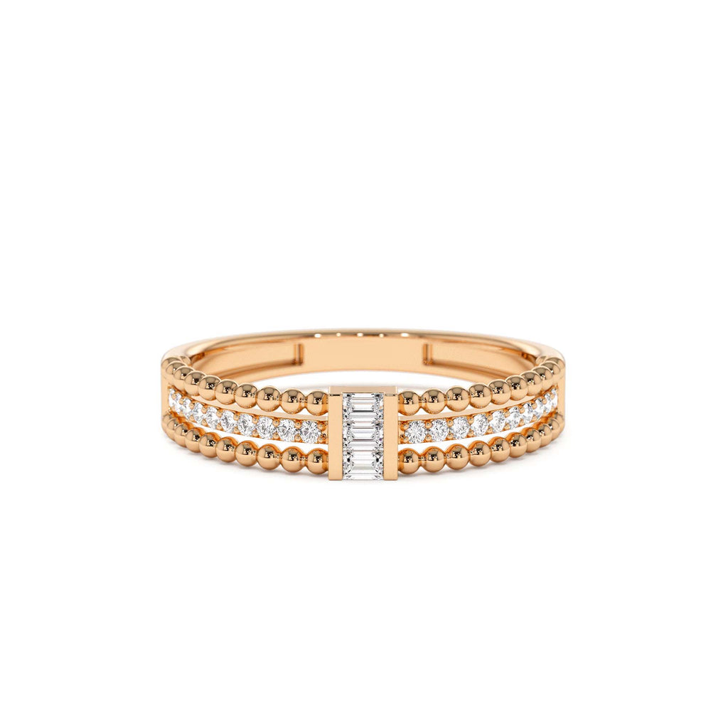 14K Beaded Baguette and Round Diamond Ring - view 2