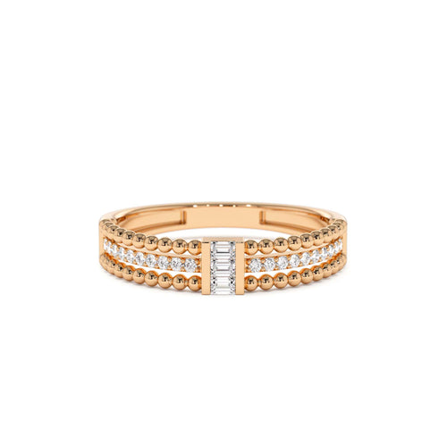 14K Beaded Baguette and Round Diamond Ring - view 2