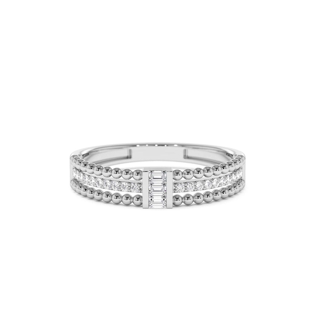 14K Beaded Baguette and Round Diamond Ring - view 3